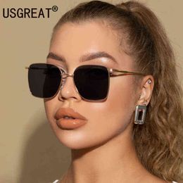 Sunglasses Fashion Sunglasses Women Vintage Retro Square Shadow Sun Glasses Metal Luxury Designer Large Black Green Shades oculos de sol T220831