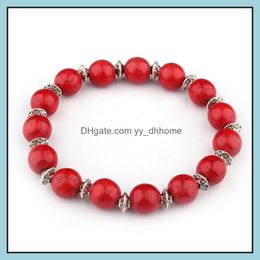 Beaded Strands Red Turquoises Stone Bracelets For Women Pseira Jewellery Men Strand Beads Femme Round Buddha Drop Delivery 202 Yydhhome Dh8Xt