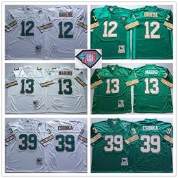 Vintage Miami 75th Dolphin #13 Dan Marino Jersey 12 Bob Griese 39 Larry Csonka Teal Green White Stitched Mens Football Jerseys Shirts