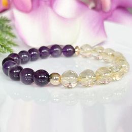 MG1574 Strand Natural Citrine Amethyst Gemstone Womens Bracelet Healing Crystals Mala Beaded Bracelet Anxiety Relief Yoga Gift Idea