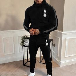 Men's Tracksuits Men's Men's Spring Autumn Leisure Suits Sports Hooded Zipper Coat Stitching Small Foot Pants Poker Printed Street