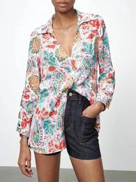 Women's Blouses Women's & Shirts 2022 Floral Print Woman Shirt Summer Chic Lapel Long Sleeve Button Strap Cuff Casual Asymmetric Hem