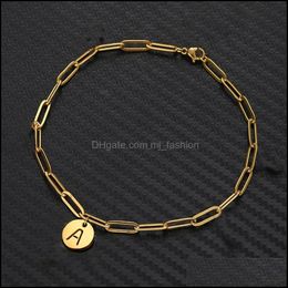 Link Chain Clip Chain Initial Bracelet Stainless Steel Gold Plated Blue Eye Charm Bracelets Bangles For Women 2939 Q2 Drop Mjfashion Dho8C