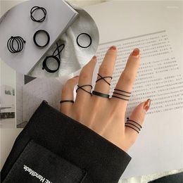 Wedding Rings 6Pcs/set Punk Finger Minimalist Smooth Gold Color/black Geometric Metal For Women Girls Party Jewellery Bijoux Femme