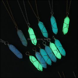 Pendant Necklaces Hexagonal Cylindrical Crystal Pendum Pendant Glow In The Dark Luminous Wire Wrap Stone Necklace Jewelr Dhseller2010 Dh2Ly