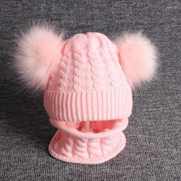 Hats Girls Knit Double Pompom Baby Hat For Winter Kids Cap Scarf 2 Pcs Set Enfant Beanie Bonnet Accessories
