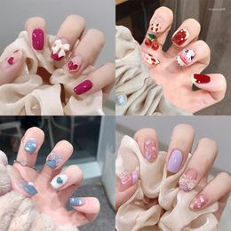 False Nails Fake Nail Stickers French Short Simple Tip Reusable Fashion Plaid Gradient Wearable Vintage Flowers Bow Full Covering