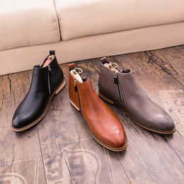 Solid Shoes Boots Men Color PU Personality Side Slant Zipper Wooden Heel Fashion Casual Street Party British Style AD058 8c86