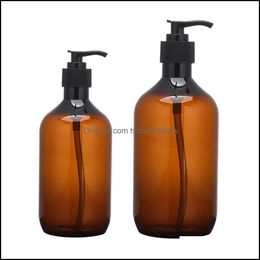Storage Bottles Jars Amber Plastic Empty Squeeze Bottle With Black Lotion Pump Sample Containers For Body Shower Gel Jars - 10 1Oz A Dhb6L