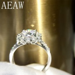 Solitaire Ring Wedding Rings AEAW 2 ct 8mm Round Cut DF Colour Engagement Diamond Halo Genuine 14K 585 White Gold 220829