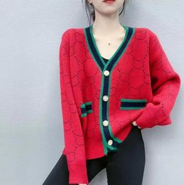 Women Sweater Casual Knitted V-Neck Woollen Cardigan Autumn Winter Contrast Oversized Sweaters Female Long Sleeve Jumpers