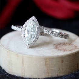 Anéis de casamento de anel solitário 10ct 5x10mm Conjunto de engajamento de corte de marquise Solid 14k Gold branco para mulheres Lady 220829
