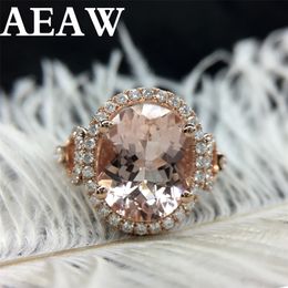 Solitaire Ring Wedding Rings Prong Sharp Claws Engagement 45ct Oval Shape 3A Real Morganite Solid 14K Rose Gold 220829