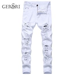 Mens Jeans Straight Hole Destruction Trousers Distressed Men Denim Fashion Designer Brand White Pants Male Large Size 220831