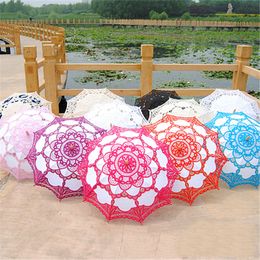 New 38" Vintage Cotton Lace Parasols Wedding decorations party Favour Craft bridal Flower Embroidery Umbrella Girl Parasol