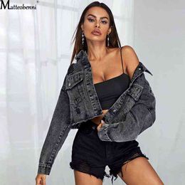 Women's Jackets Autumn Women Sexy Ripped Denim Jackets Vintage Casual Short Jean Jacket Long Sleeve Winter Female Fashion Frayed Denim Jacket T220830