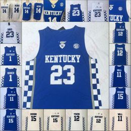 NCAA Kentucky Wildcats 12 Towns 14 Tyler Herro 3 Tyrese Maxey 23 Davis Fox Devin Booker 1 College Basketball stitched men Jers