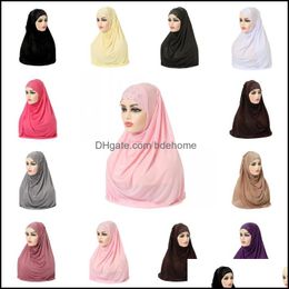 Hijabs Muslim Women Girls Hijab Islamic Scarf One Piece Fashion Solid Colour Soft Headscarf Arabic Headwrap Rhinestone 1867 T2 Drop De Dhw2A