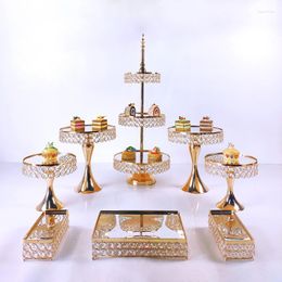 Bakeware Tools Gold 8pcs Electroplate Metal Crystal Cake Stand Set Display Wedding Birthday Party Dessert Cupcake Plate Rack