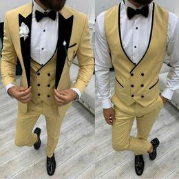 Classic Yellow Groom Men Wedding Tuxedos 3 Pieces Outfits Costume Homme Mariage Party Prom Blazer Wear