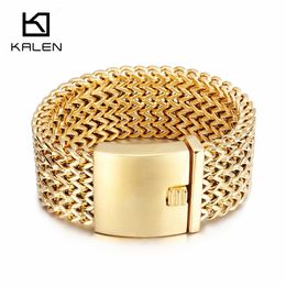 Bangle Kalen Stainless Steel Link Chain Bracelets High Polished Dubai Gold Mesh Bracelets Men Cool Jewelry Accessories Gifts 220831