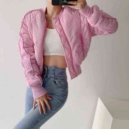 Women's Jackets soild winter woman jacket 2021 All-match Pink Sweet Age-reducing Fashion Bomber Jacket Women Loose Casual Cotton female jackets T220830