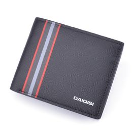 3pcs Wallets Men PU Plain Patchwork Stripes Three Foldable Business Cross Short Credit Card Holder Mix Color