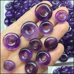 Stone 10Pcs/Lot 20Mm 30Mm 40Mm Natural Amethyst Stone Beads Donuts Shape Loose For Jewellery Making Ring Circle Pendants C3 Drop Deliver Dhguc