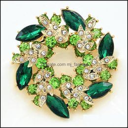 Pins Brooches 2 Inch Gold Plated Green And Lime Rhinestone Crystal Wreath Flower Brooch C3 Drop Delivery 2021 Jewellery Mjfashion Dh8Nb