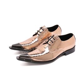 Sparkling Gold Wedding Party Men Oxford Shoes Pointed Toe Formal Shoes Plus Size Lace Up Dress Shoes