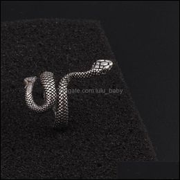 Cluster Rings Men Punk Cool Retro Classic Black Sier Stainless Steel Snake Ring Fashion Rings Jewelry Gift582 T2 Drop Deliver Lulubaby Dhy9K