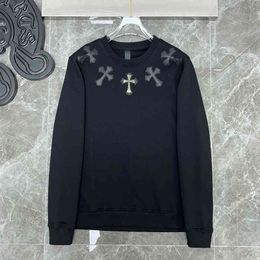 hoodies hoodies chaopai fucluoxin ch genuine heavy industry patchwork cross round neck sweater mens pure cotton long sleeve tshirt