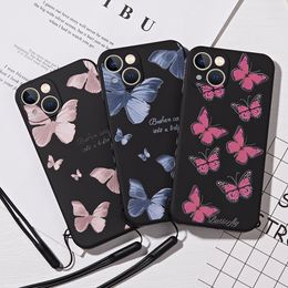 Butterfly iPhone Case For Iphone 14 13 12 11 Pro Max 14pro Mini 6 6s 7 8 Plus X Xr Xs Max Silicone Cover Protection with Lanyard