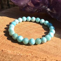 MG1584 Strand New Design AA Dominican Larimar Bracelet Chakra Healing Gemstone Bracelet Ice Blue Pectolite Bead