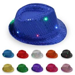 LED Jazz Party Hats Flashing Light Up LED Fedora Trilby Sequins Caps Fancy Dress Dance Party Hats Unisex Hip Hop Lamp Luminous Hat FY3870 831
