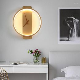 Wall Lamp LED Clock Modern Design Nordic Luxury Simple And For El Bedside Living Room Square/round Light Fixture