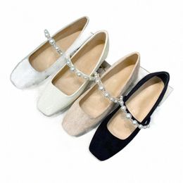 Dress Shoes Designer Luxury Womens Sandals Classic Ballet Shoes Pearl Chains Leather Rubber Sandal Fashion Slippers Flip-flops Heatshoes 34-40 H3e7#