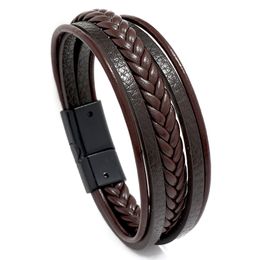 Trendy Leather Bangle Bracelets Men Stainless Steel Multilayer Braided Rope Bracelet For Male Female Jewelry Pulsera Hombre