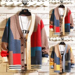 Men's Sweaters Men Clothing 2022 Autumn Men's Sweater Japanese Fashion Large Size Contrast Colour Stitching V-neck Knitted Cardigan Coat