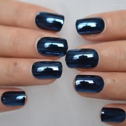 False Nails High Shine Punk Metallic Light Blue Fake Short Acrylic Nail Tips Reflective Mirror Art Manicure Tool