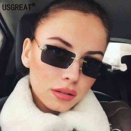 Sunglasses 2022 New Rectangle Rimless Sunglasses Women Small Square Vintage Sun Glasses Brand Designer Men Retro Gradient Eyewear UV400 T220831