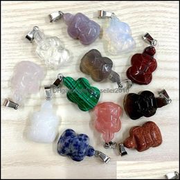 Charms Fubaoying Carved Gemstones Animals Turtle Pendant Crystal Rose Quartzite Necklace For Jewelry Making C3 Drop Deli Dhseller2010 Dhjzn