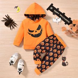 Clothing Sets Toddler Kids Boys Girls Outfit Halloween Pumpkin Prints Long Sleeves Sweatershirt Pants 2pcs Set Outfits