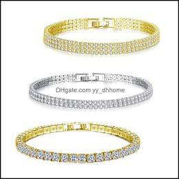 Charm Bracelets New Fashion Rhinestone Natural Zircon Metal Chain Bracelet Mens Hip Hop Wind Jewellery Alloy Material Gold And Yydhhome Dhyfr