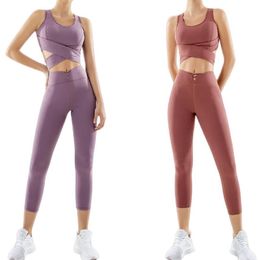Yoga Outfits quick dry bow ribbon hip lift u neck High waist Breathable Stretch fabric 2 piece Backless bra leggings pant joggers for women Purple green red solid Colour
