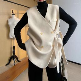 Women's Knits Elegant Women's Sweater Coat 2022 Spring Autumn France Style Ladies Woolen Knitted Vest Casual Outwears Korean Fashion