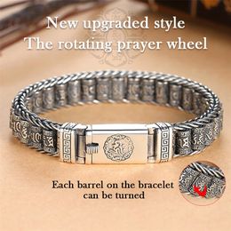 Bangle Mens Bracelet Simple and Generous Silver Bracelet Handwoven Sixcharacter Mantra Roller Silver Rotatable Silver Chain 220831