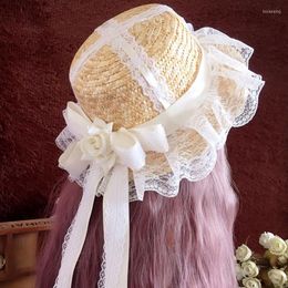 Wide Brim Hats Spring And Summer Lolita Design Outdoor Sunshade Flat Hat Fashion Flower Decor Women Large Foldable Tea Party