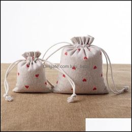Jewellery Pouches Bags Red Heart Linen Gift Bags 9X12Cm 10X15Cm 13X17Cm Pack Of 50 Candy Favour Sack Makeup Jewellery Pouch 585 Lulubaby Dh6Y3