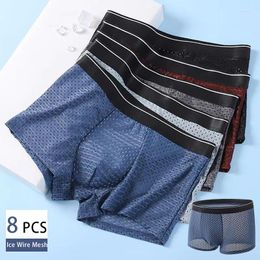 Underpants Full Mesh Boxer Shorts Head Ice Silk Mens Briefs Summer Cotton Breathable Hollow